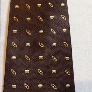 Makise Hand Made 100% Silk Neck Tie Brown, White, Gold